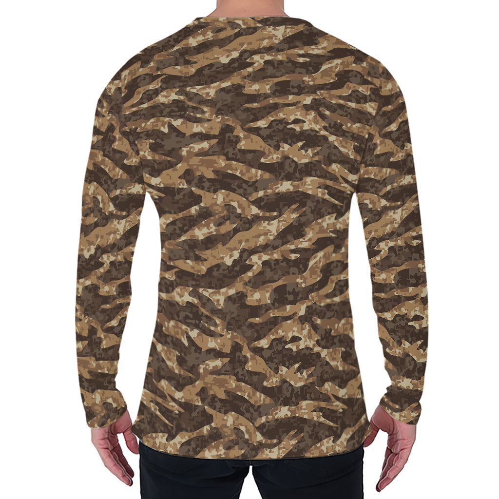 Desert Tiger Stripe Camouflage Print Men's Long Sleeve T-Shirt