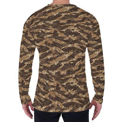 Desert Tiger Stripe Camouflage Print Men's Long Sleeve T-Shirt