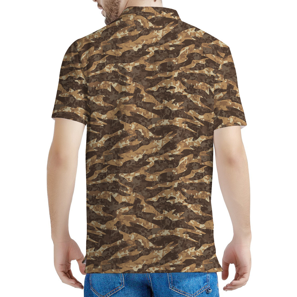 Desert Tiger Stripe Camouflage Print Men's Polo Shirt