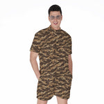 Desert Tiger Stripe Camouflage Print Men's Rompers