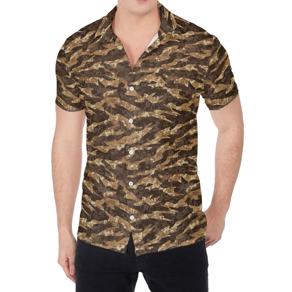 Desert Tiger Stripe Camouflage Print Men's Shirt