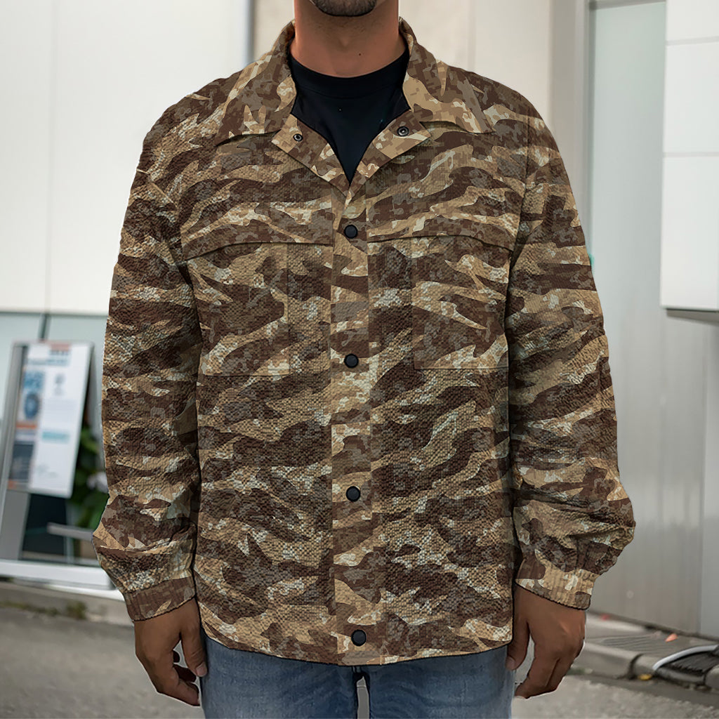 Desert Tiger Stripe Camouflage Print Men's Shirt Jacket