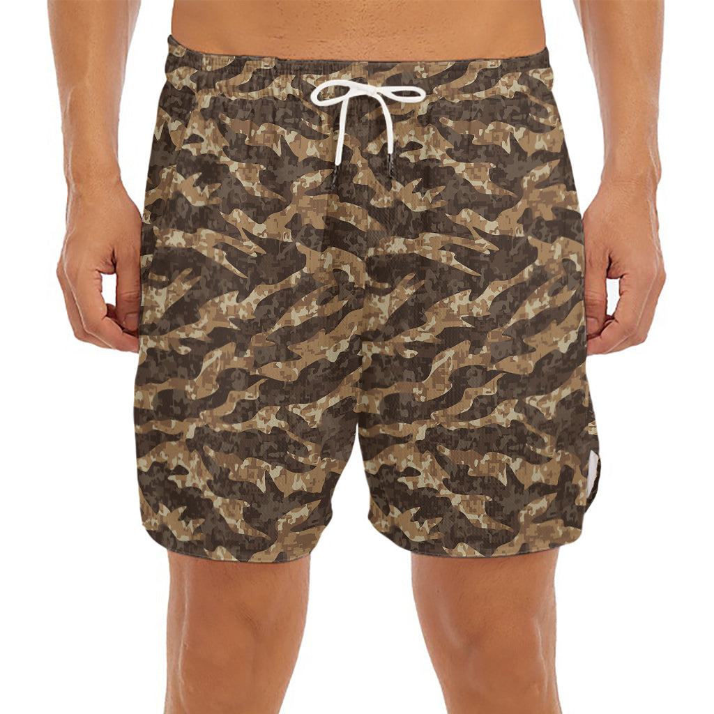 Desert Tiger Stripe Camouflage Print Men's Split Running Shorts