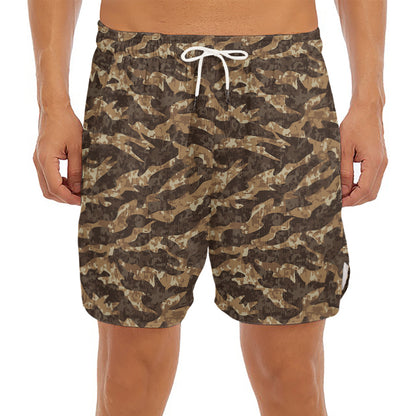 Desert Tiger Stripe Camouflage Print Men's Split Running Shorts