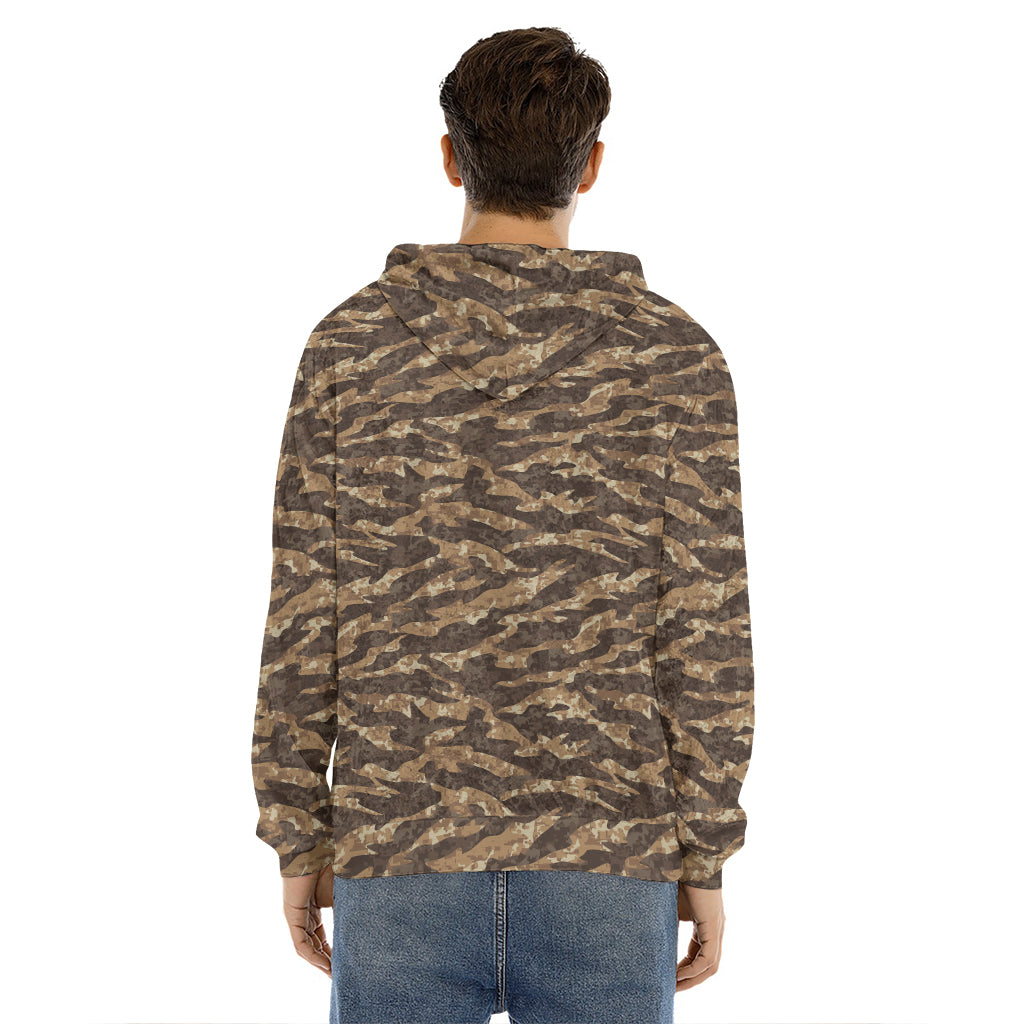 Desert Tiger Stripe Camouflage Print Men's Velvet Pullover Hoodie