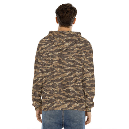 Desert Tiger Stripe Camouflage Print Men's Velvet Pullover Hoodie