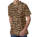 Desert Tiger Stripe Camouflage Print Men's Velvet T-Shirt