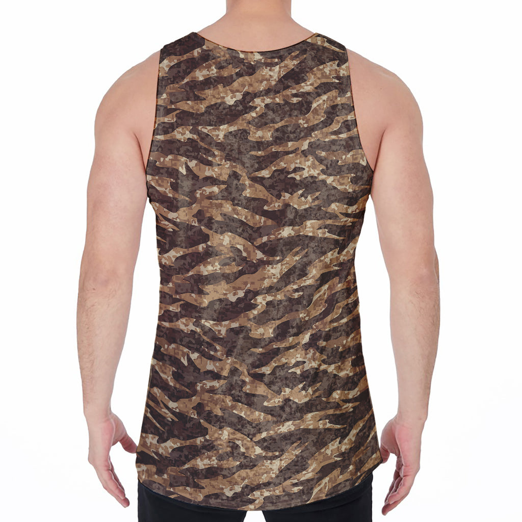Desert Tiger Stripe Camouflage Print Men's Velvet Tank Top