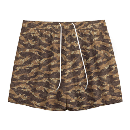 Desert Tiger Stripe Camouflage Print Mesh Shorts