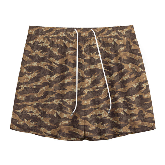 Desert Tiger Stripe Camouflage Print Mesh Shorts