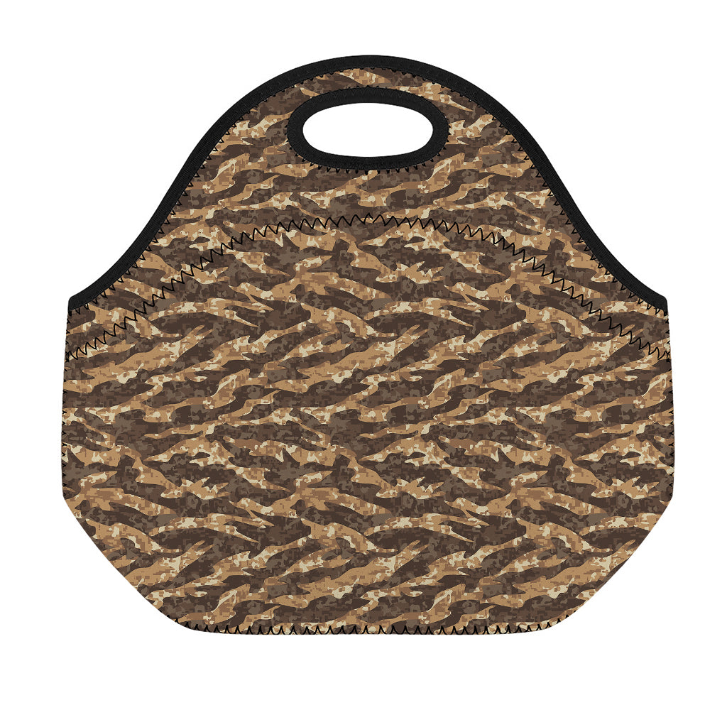 Desert Tiger Stripe Camouflage Print Neoprene Lunch Bag