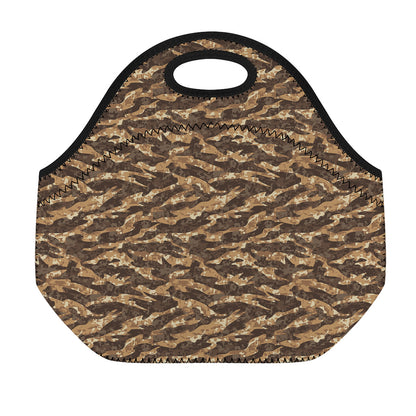 Desert Tiger Stripe Camouflage Print Neoprene Lunch Bag