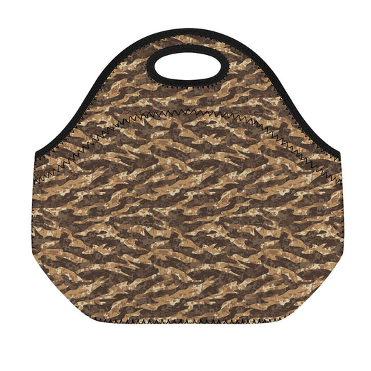 Desert Tiger Stripe Camouflage Print Neoprene Lunch Bag