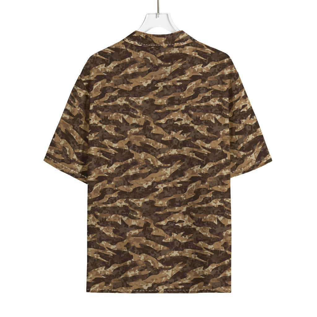 Desert Tiger Stripe Camouflage Print Rayon Hawaiian Shirt