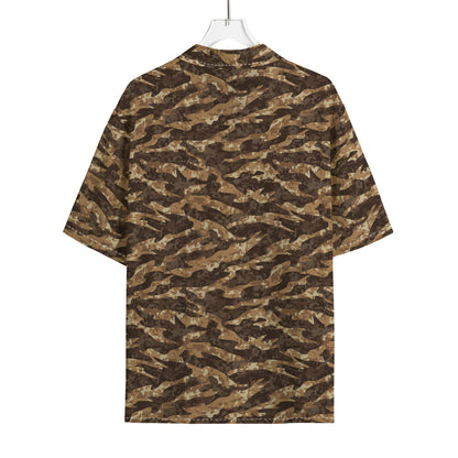Desert Tiger Stripe Camouflage Print Rayon Hawaiian Shirt