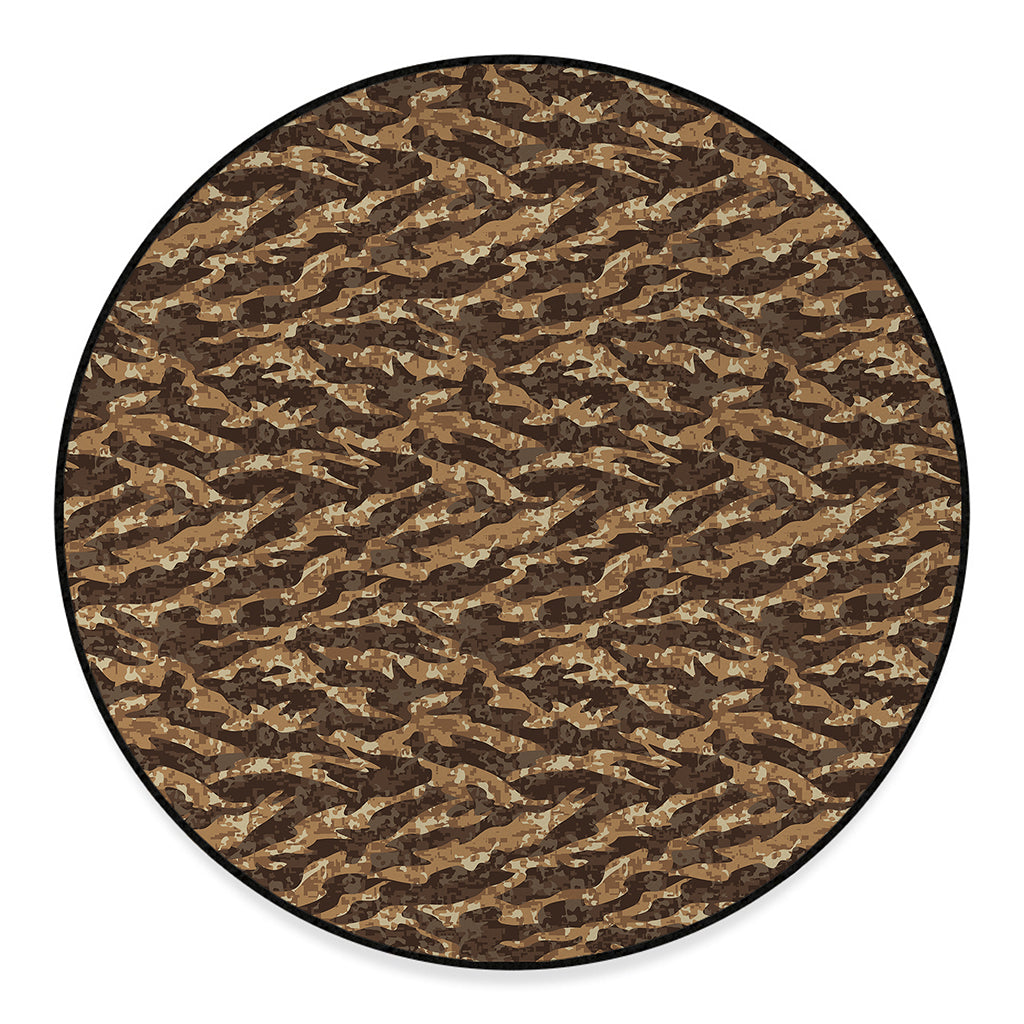 Desert Tiger Stripe Camouflage Print Round Floor Mat