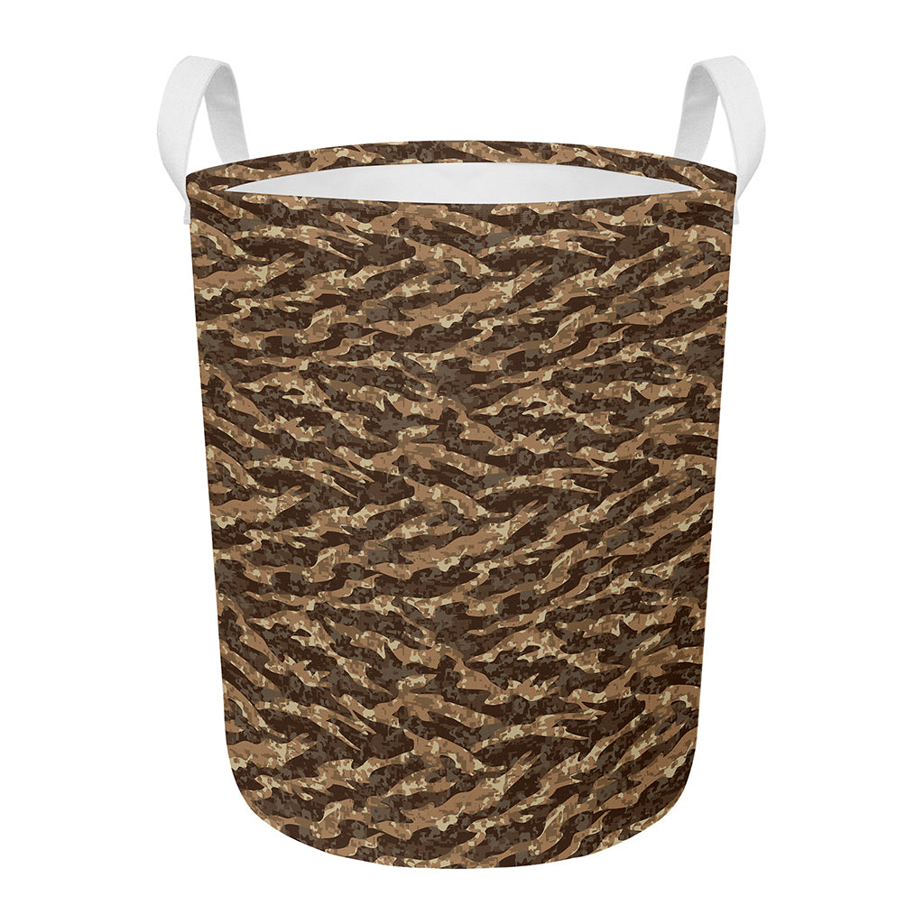 Desert Tiger Stripe Camouflage Print Round Laundry Basket