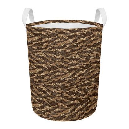 Desert Tiger Stripe Camouflage Print Round Laundry Basket
