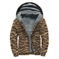 Desert Tiger Stripe Camouflage Print Sherpa Lined Zip Up Hoodie