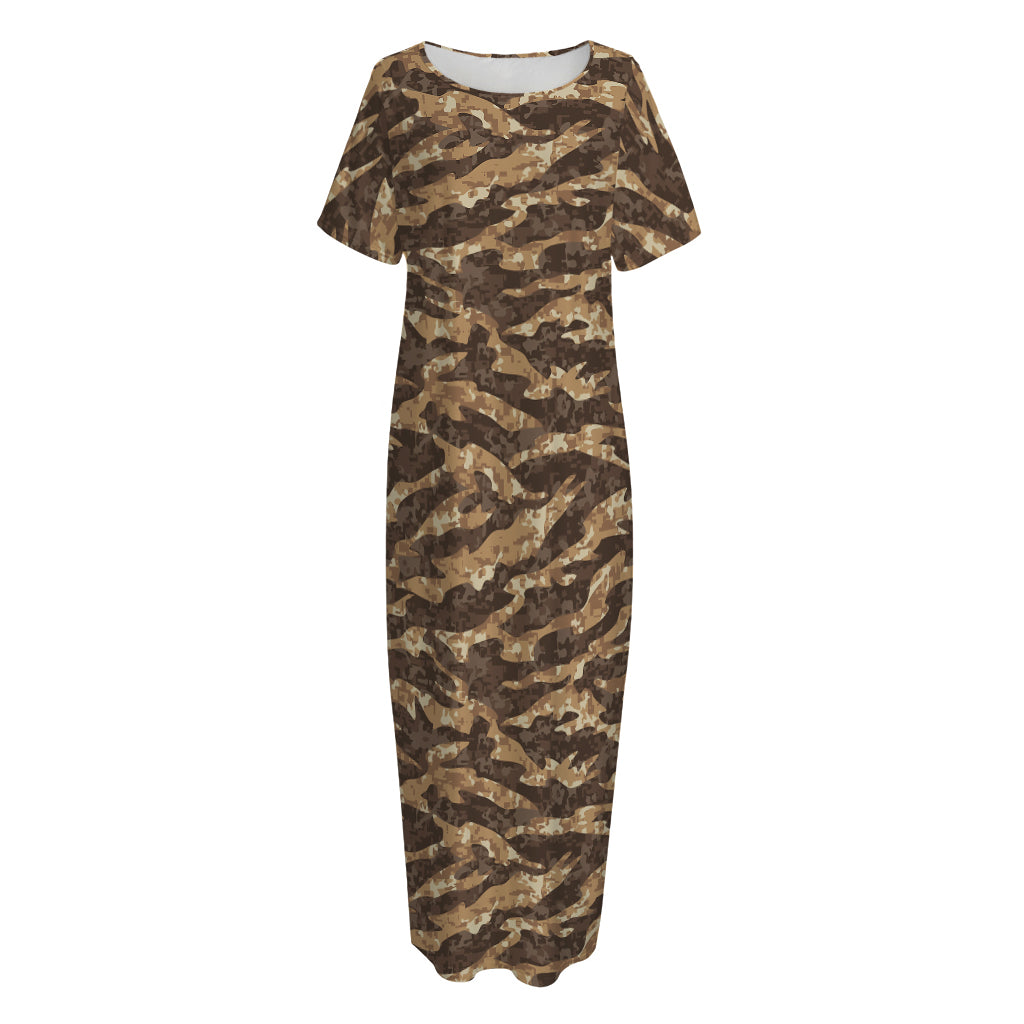 Desert Tiger Stripe Camouflage Print Short Sleeve Long Nightdress