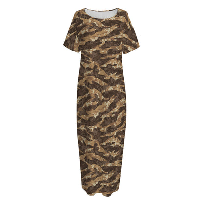 Desert Tiger Stripe Camouflage Print Short Sleeve Long Nightdress