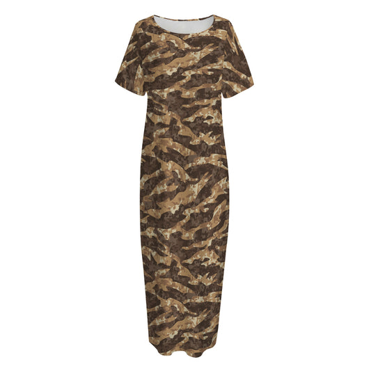 Desert Tiger Stripe Camouflage Print Short Sleeve Long Nightdress