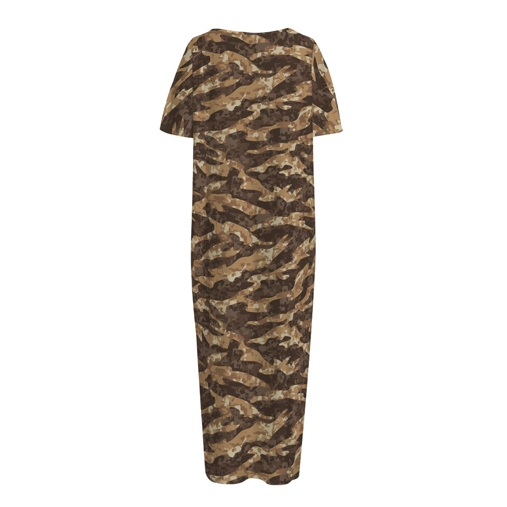 Desert Tiger Stripe Camouflage Print Short Sleeve Long Nightdress