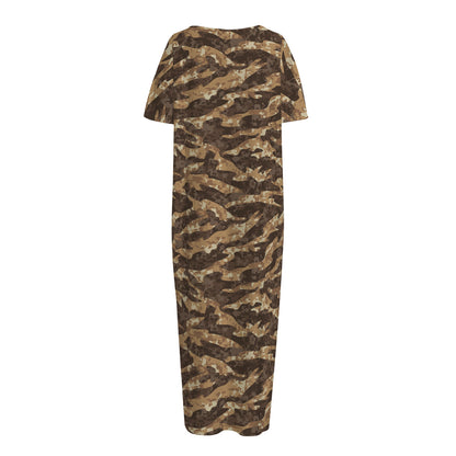 Desert Tiger Stripe Camouflage Print Short Sleeve Long Nightdress