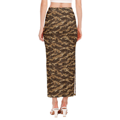 Desert Tiger Stripe Camouflage Print Side Slit Maxi Skirt