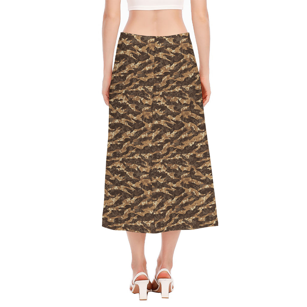 Desert Tiger Stripe Camouflage Print Side Slit Midi Skirt