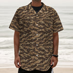 Desert Tiger Stripe Camouflage Print Textured Short Sleeve Shirt