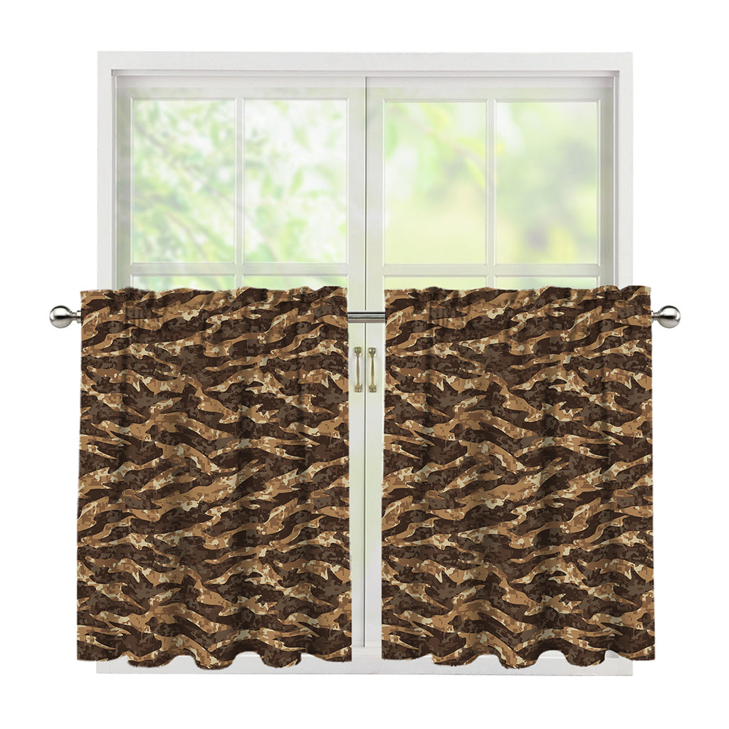 Desert Tiger Stripe Camouflage Print Tier Curtains