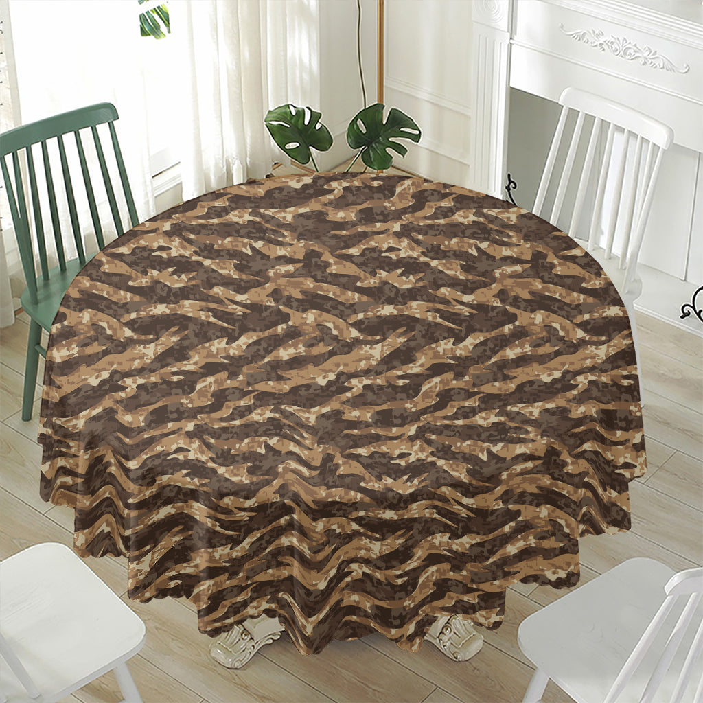 Desert Tiger Stripe Camouflage Print Waterproof Round Tablecloth