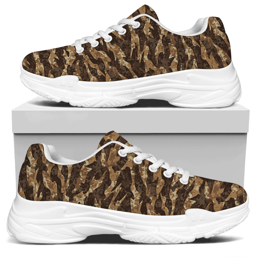 Desert Tiger Stripe Camouflage Print White Chunky Shoes