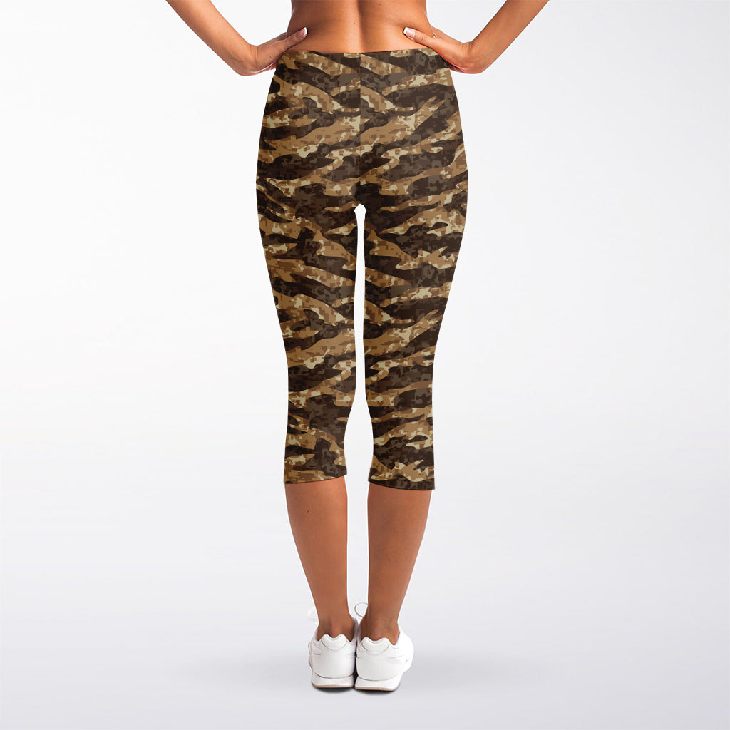 Desert Tiger Stripe Camouflage Print Women's Capri Leggings