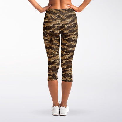 Desert Tiger Stripe Camouflage Print Women's Capri Leggings