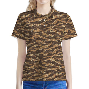 Desert Tiger Stripe Camouflage Print Women's Polo Shirt
