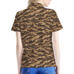 Desert Tiger Stripe Camouflage Print Women's Polo Shirt