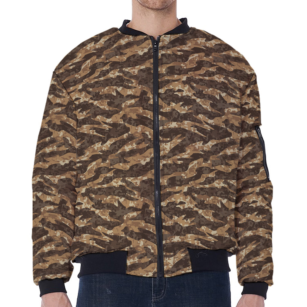 Desert Tiger Stripe Camouflage Print Zip Sleeve Bomber Jacket