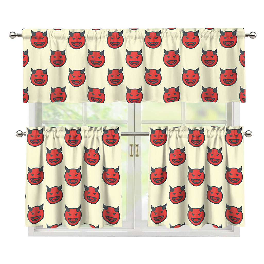 Devil Emoji Pattern Print 3 Piece Kitchen Curtains