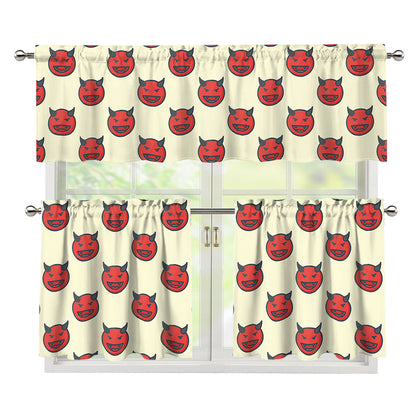 Devil Emoji Pattern Print 3 Piece Kitchen Curtains