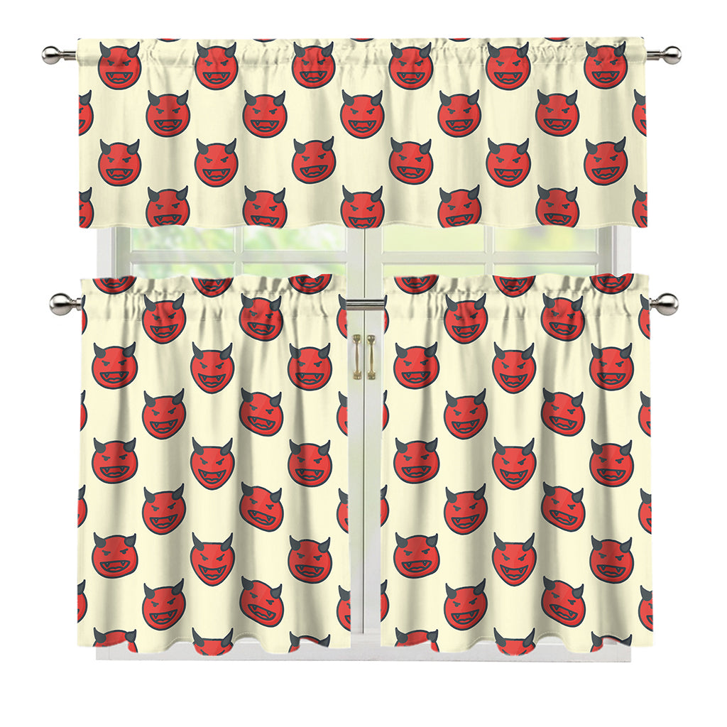Devil Emoji Pattern Print 3 Piece Kitchen Curtains