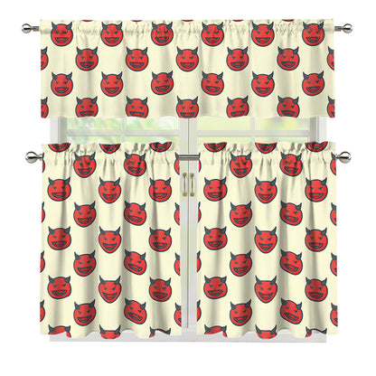 Devil Emoji Pattern Print 3 Piece Kitchen Curtains