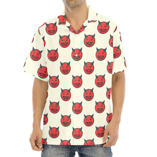 Devil Emoji Pattern Print Aloha Shirt