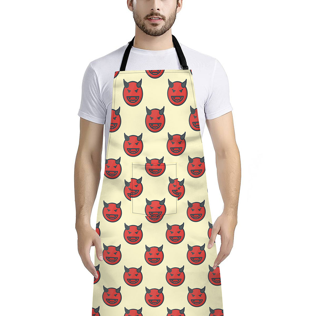 Devil Emoji Pattern Print Bib Apron With Pocket