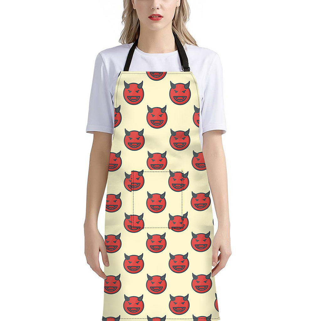 Devil Emoji Pattern Print Bib Apron With Pocket