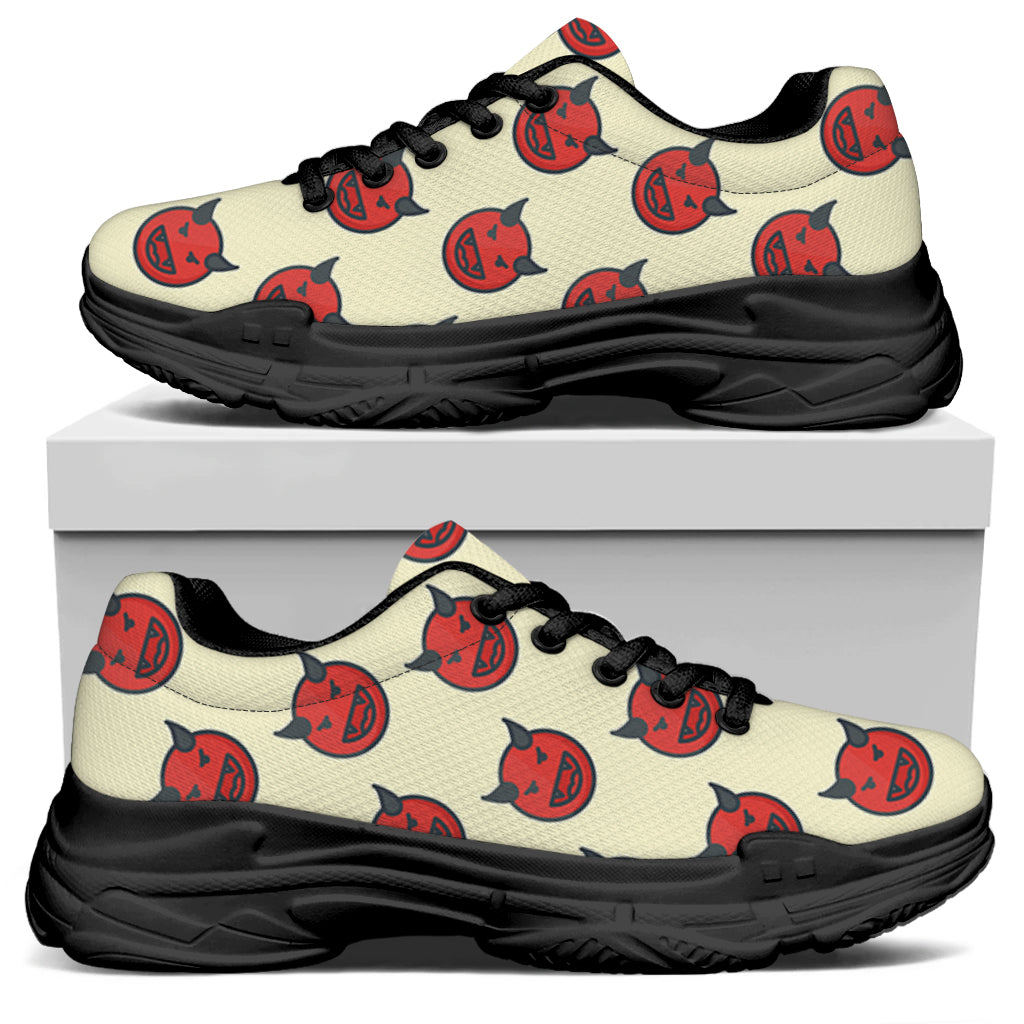 Devil Emoji Pattern Print Black Chunky Shoes