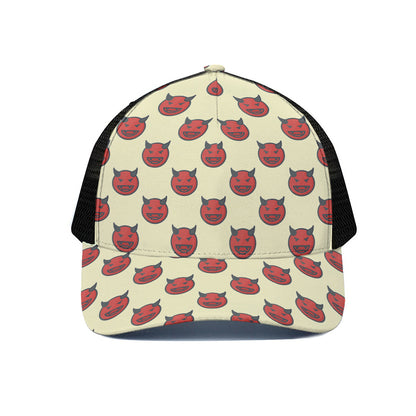 Devil Emoji Pattern Print Black Mesh Trucker Cap