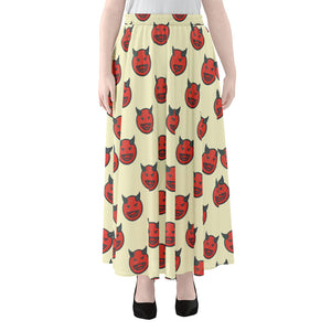 Devil Emoji Pattern Print Chiffon Maxi Skirt