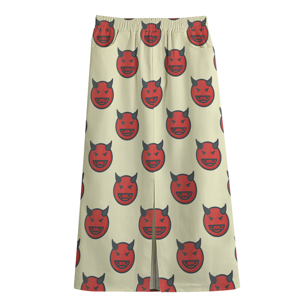 Devil Emoji Pattern Print Cotton Front Slit Maxi Skirt